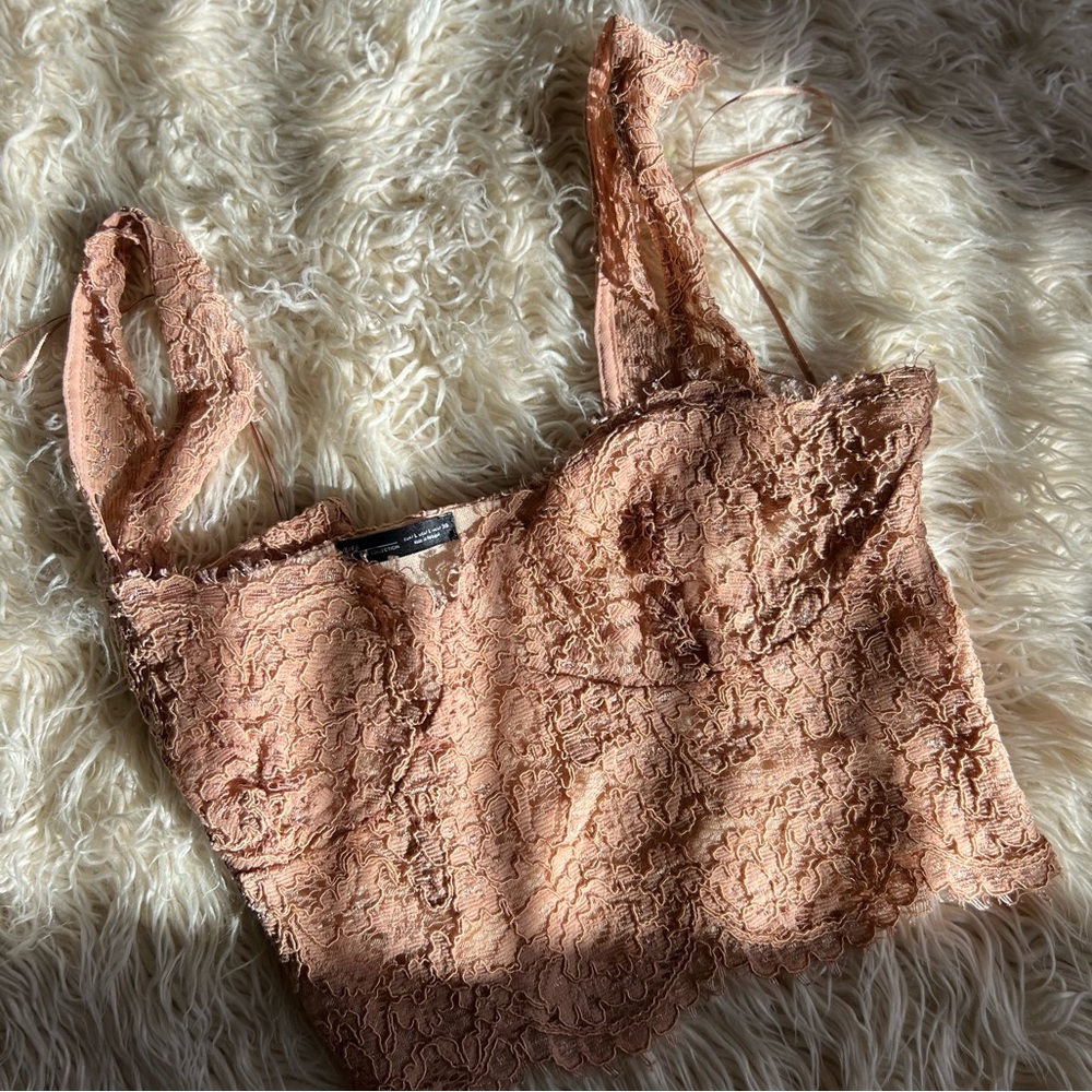 Zara Crop Corset Style Top laced with zipper. Pale pink. size L